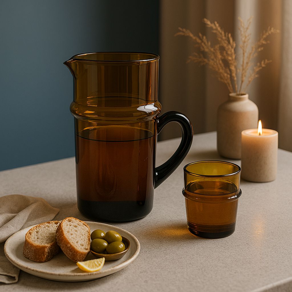 Handgefertigte Karaffe aus braunem Glas – mundgeblasen