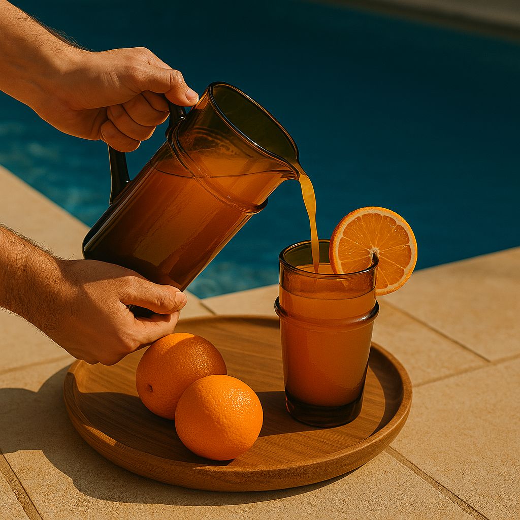 Handgefertigte Karaffe aus braunem Glas – mundgeblasen