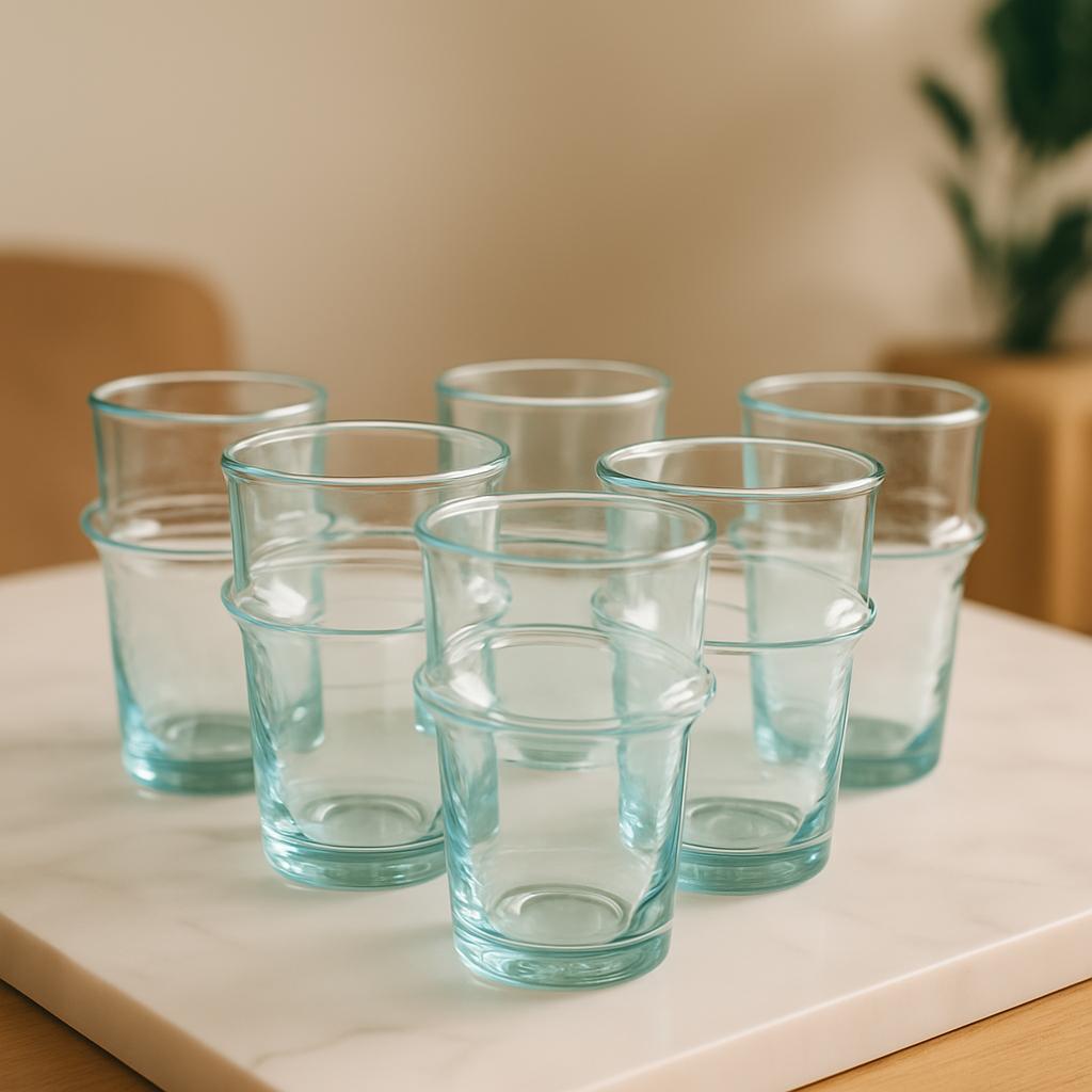 Set aus 6 handgefertigten Trinkgläsern - mundgeblasen